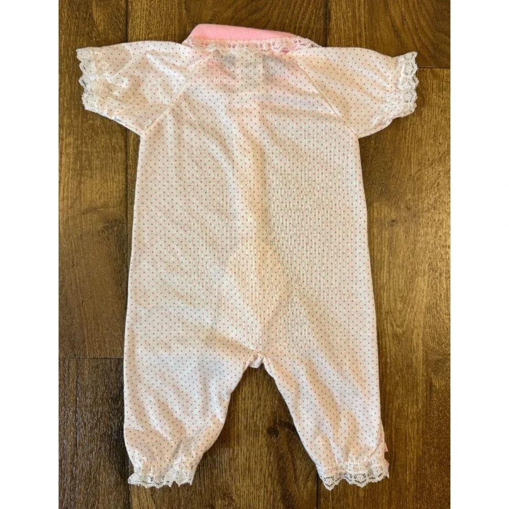 Vintage Baby Terry Brand Girl Outfit 3 3/6 Months Pink Dots Bow Lace Square Snap
